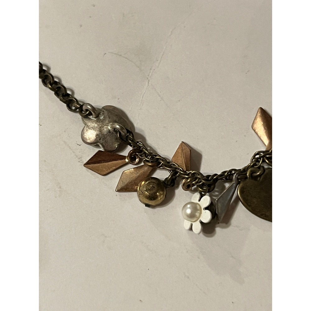 Betsey Johnson Paris Eiffel Tower Charm Necklace Bronze Tone Mixed Metal Heart - Picture 10 of 14